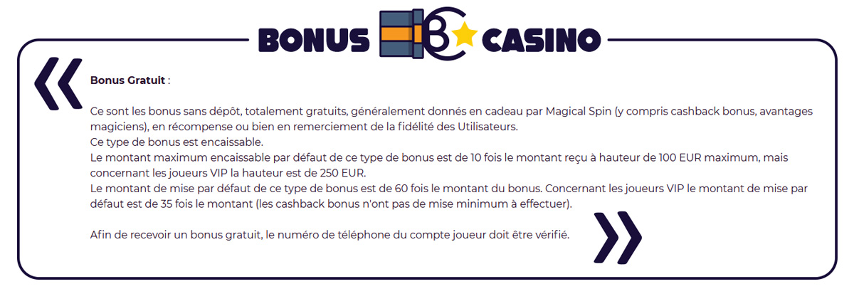 image : termes et conditions des bonus gratuits chez Magical Spin