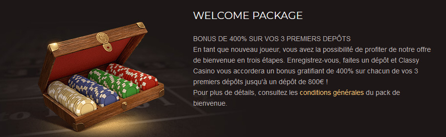 image : Pack de bonus match X3 proposé par Classy Slots Casino
