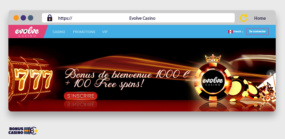 Image : Page d'accueil de Evolve Casino