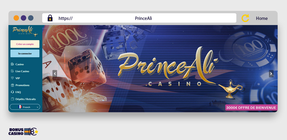 Image : Page d'accueil du casino PrinceAli