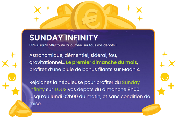 bonus-du-dimanche-Madnix image : bonus du dimanche sans condition de mise de chez Madnix casino