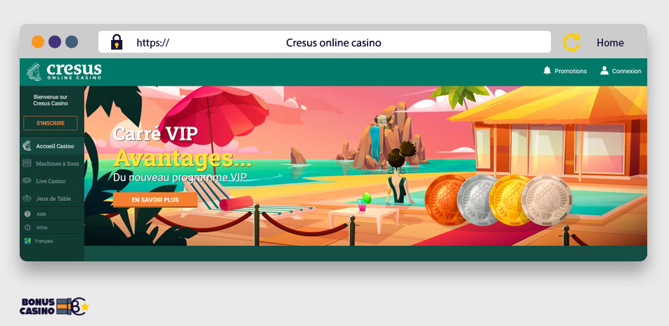 Image : Page d'acceuil de Cresus online casino