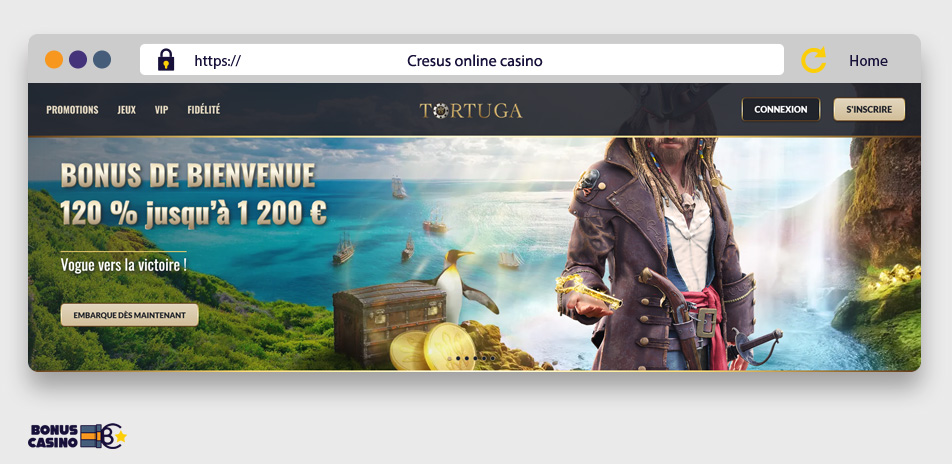 Image : Page d'acceuil de Tortuga casino en ligne